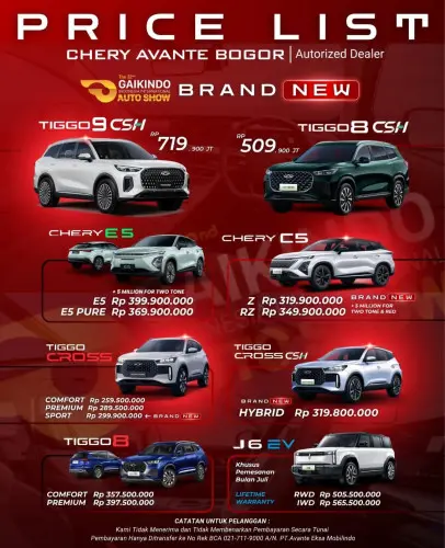 Pricelist Harga Chery lembang 2025